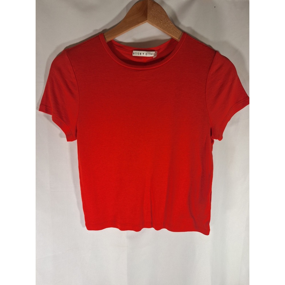 Alice + Olivia Women Red Lyocell Cotton Crewneck T-Shirt Size S/P